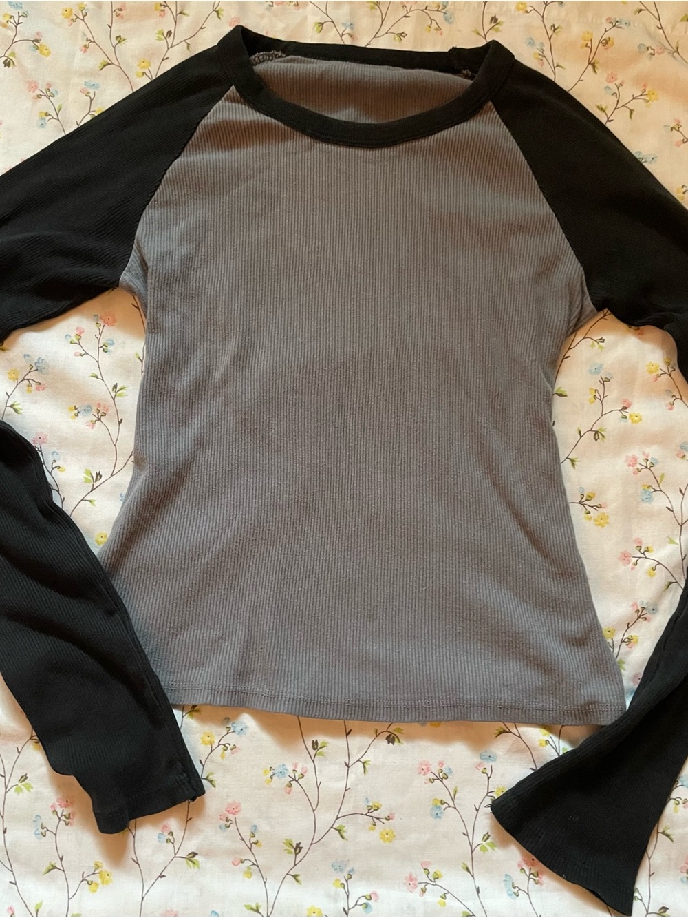 Brandy Melville Two-Tone Black and Gray Long Sleeve Tee